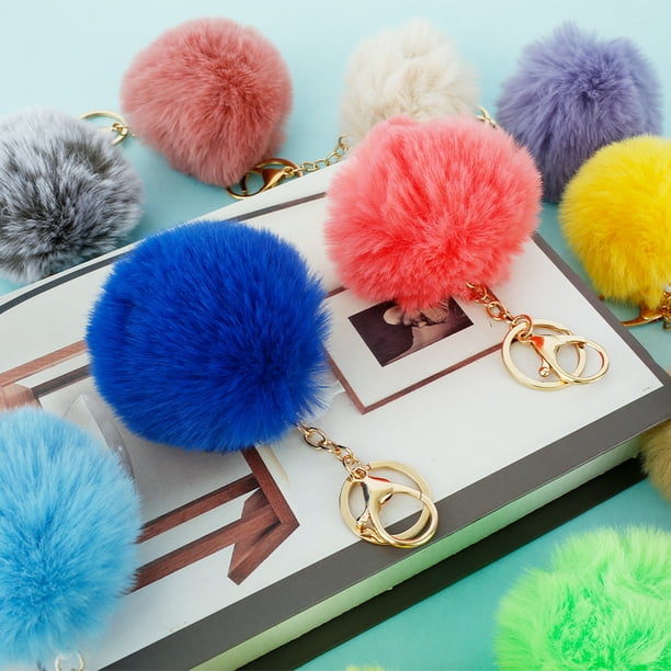 New FAUX Fake Rabbit Fur Ball Pompom Bag Charm Key Ring 12cm Large Fluffy 